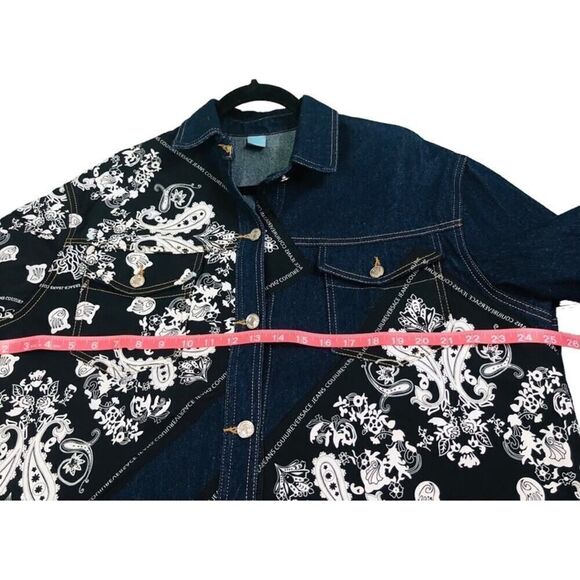 Designer Inspired Medusa Paisley Print Jean Jacket - Picture 7 of 9